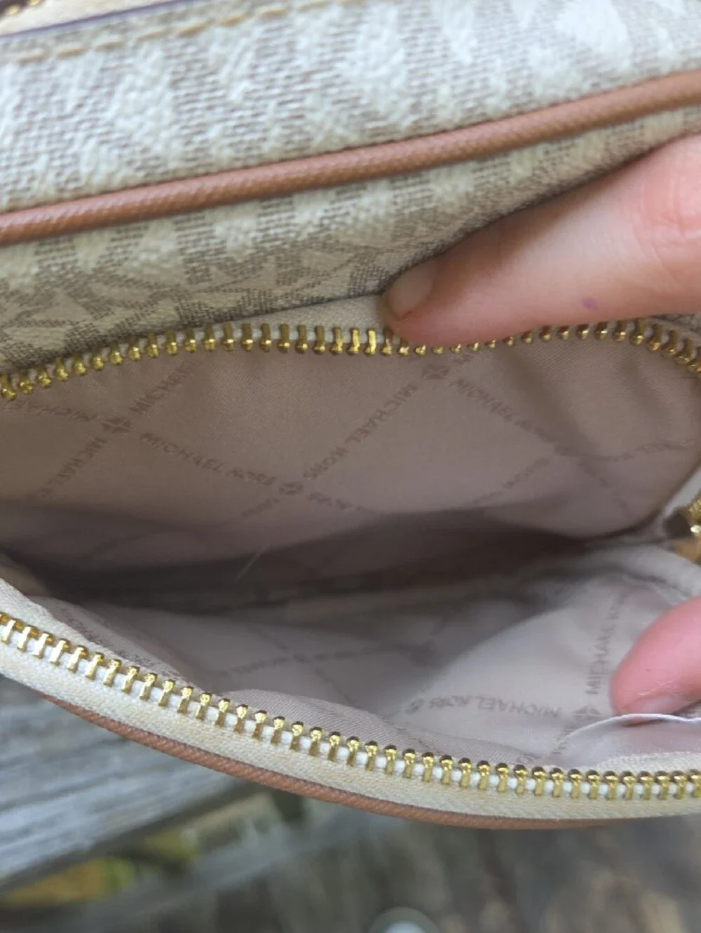 Michael Kors Cream Logo Crossbody Bag with Brown Trim